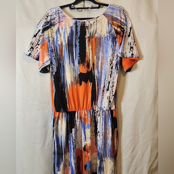 BEIGE BY ECI Colorful Short sleeve Dress Sz Large - Picture 8 of 13